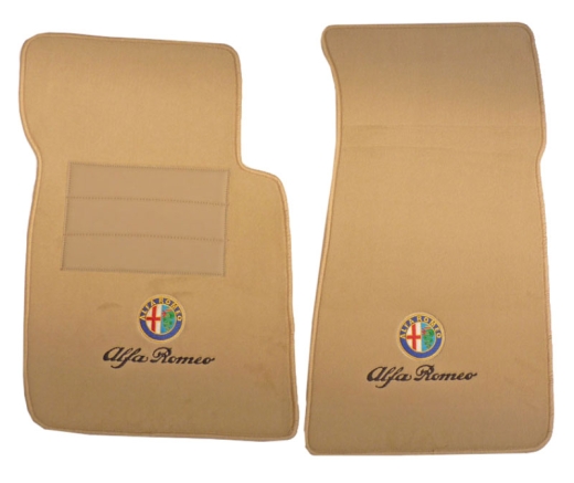 Fußmatten Set sandfarben Spider 1987-93 mit gesticktem Alfa Logo und Emblem 2-teilig