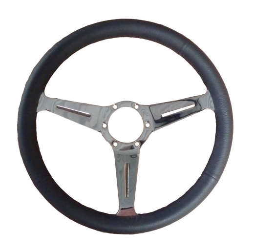 Volant 360 mm cuir poli, rayon cromé, fendu, sans certificat controle technique