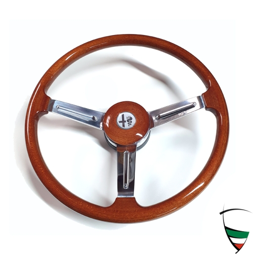 Holzlenkrad Alfa Romeo 1. Serie 1300-1750cc, Emblem silber, flach geschüsselt, 380mm