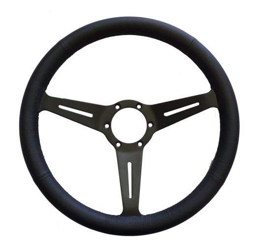 Lenkrad 360mm Glattleder schwarz, Speichen schwarz geschlitzt, ohne ABE