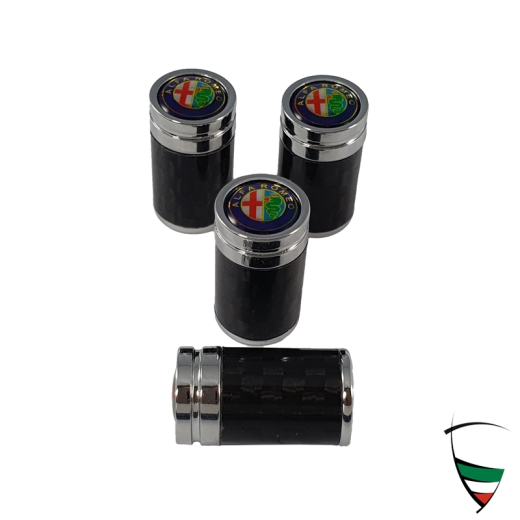 Set de capuchons de valve métal carbone/chrome cylindrique emblème Alfa Romeo en couleur
