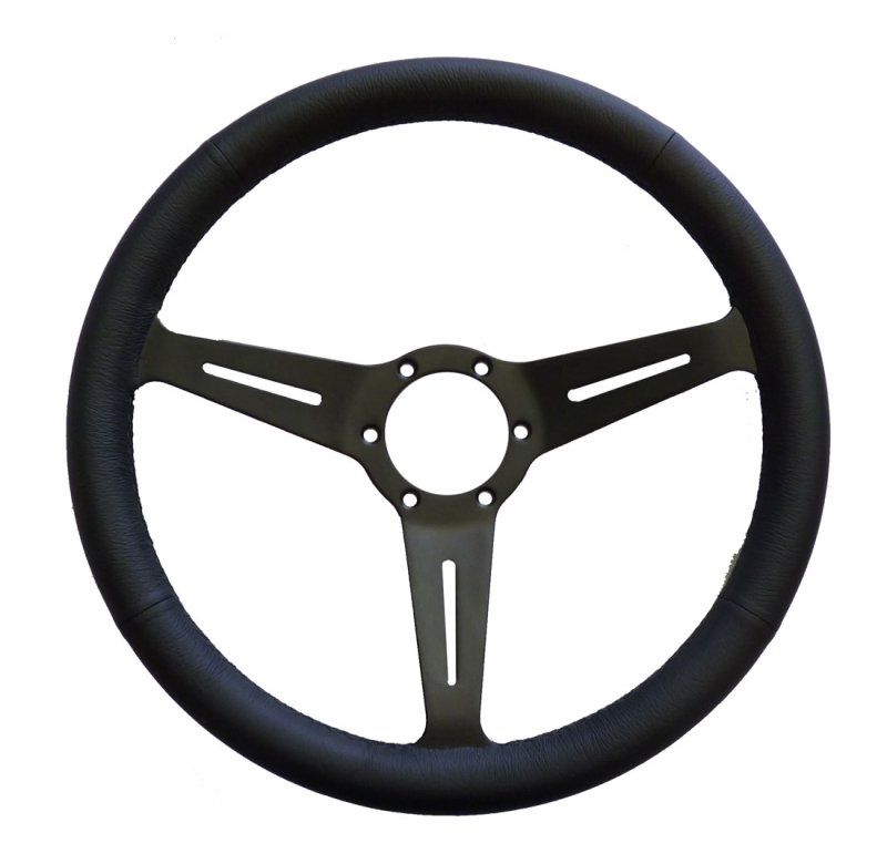 Lenkrad 360mm Glattleder schwarz, Speichen schwarz geschlitzt, ohne ABE