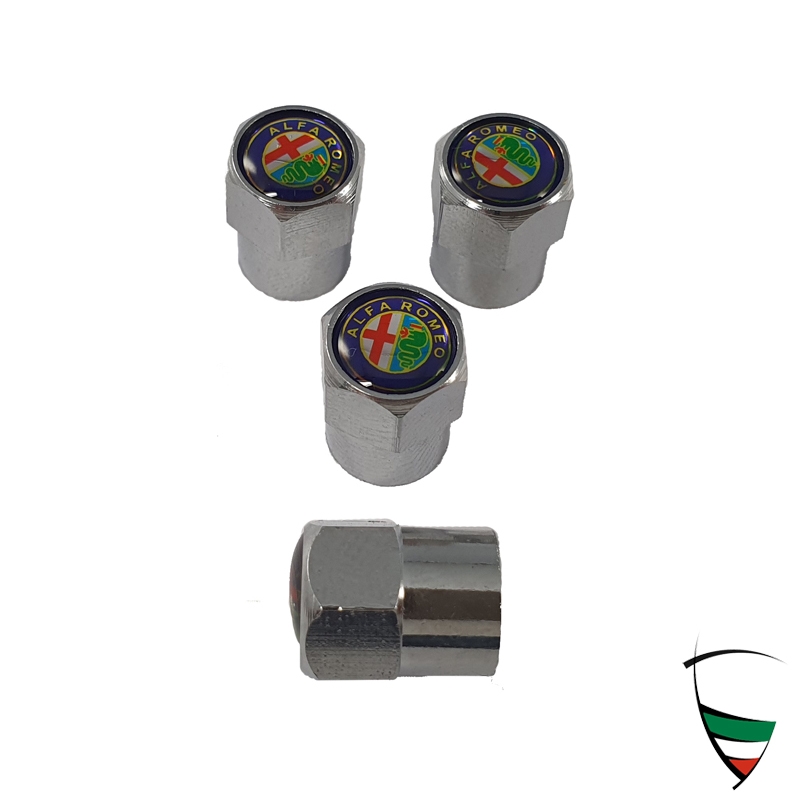 set de capuchons de valve en métal chromé hexagonal 9mm Emblème Alfa Romeo en couleur