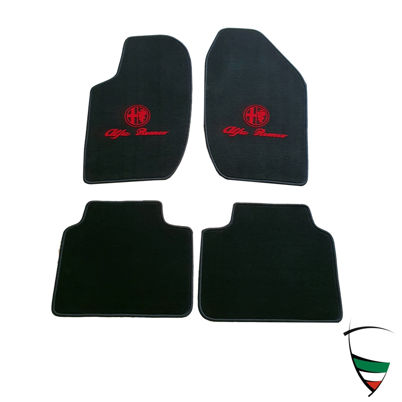 FOOT MATS BLACK VELOUR 164, WITH RED ALFA LOGO