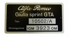 Typenschild GTA 1600 (10502/A) Alu 45x85 mm