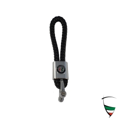 Portachiavi in ecopelle nero intrecciato 115x20 mm con ricettacolo a vite